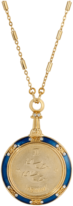 Blue Enamel Crystal Round Zodiac Necklace