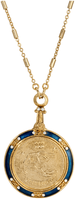 Blue Enamel Crystal Round Zodiac Necklace