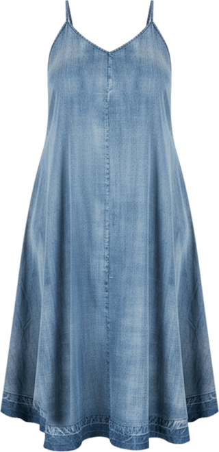 Plus Size Women's Denim Tencel Raw Hem Midi Slip Dress