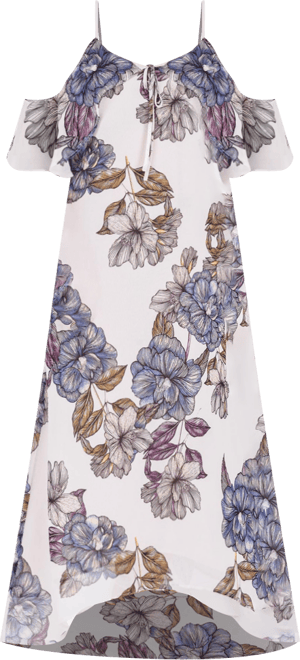 Plus Size Women's Floral Chiffon Cold Shoulder Ruffle Dress