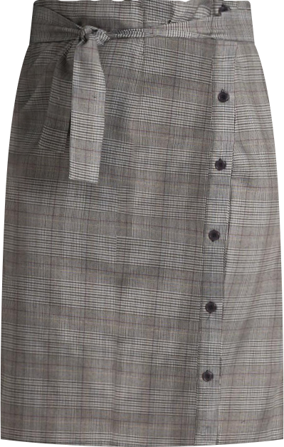 Plus Size Glen Plaid Suiting Button Front Paper Bag Waist Belted Skirt