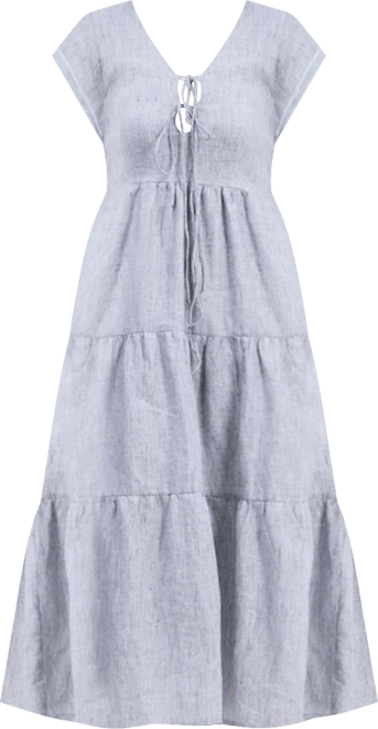Women's Gathered Tiered Dress with Front-ties