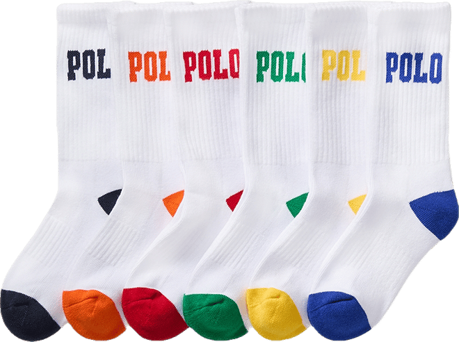 Little & Big Boys Performance Polo Logo Cushioned Crew Socks, 6-Pack