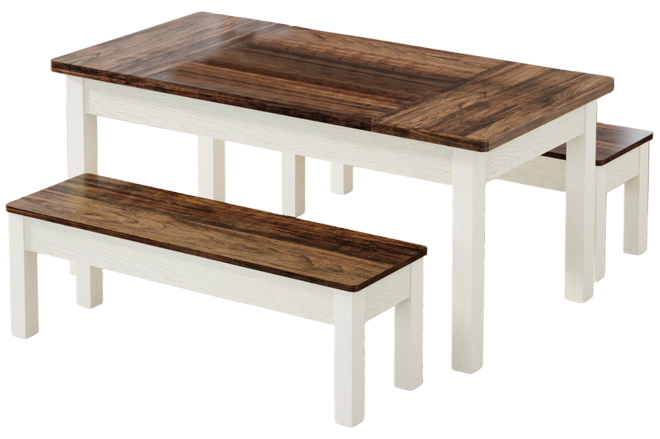 55-Inch Large Dining Table Set for 4-6, 3 Pieces Wood Kitchen Table with 2 Benches, Rectangular Dinner Room Table Set for Kitchen, Dining R