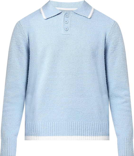 Men's Fluffy Long Sleeve Polo Shirt