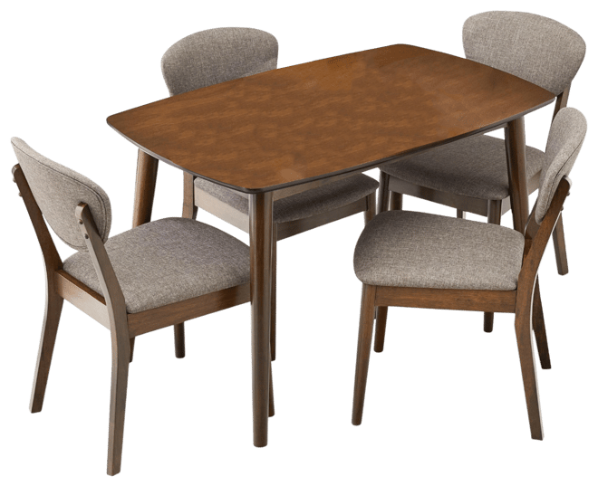 5-Piece Compact Wooden Mid-Century Modern Dining Set w/ 4 Chairs, Padded Seat & Back