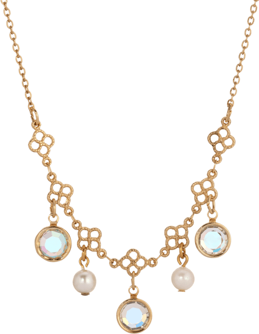 Gold Tone Crystal Faux Cultivated Pearl Bib Necklace