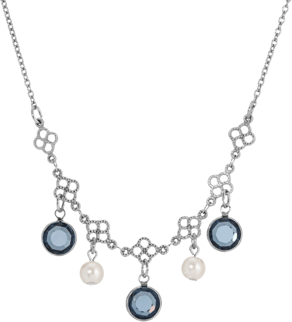 Silver-Tone Crystal Faux Cultivated Pearl Bib Necklace