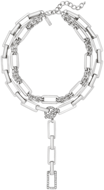 Silver-Tone Pave Link Layered Lariat Necklace, 18" + 3" extender, Exclusively at Macy's