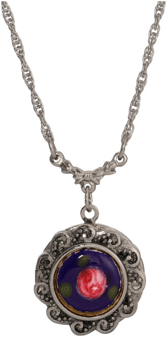 Floral Enamel Round Locket Necklace