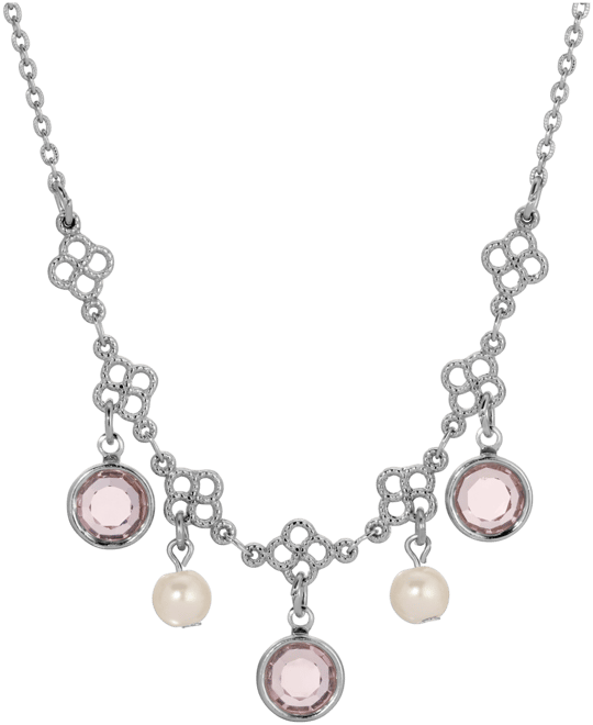 Silver-Tone Crystal Faux Cultivated Pearl Bib Necklace