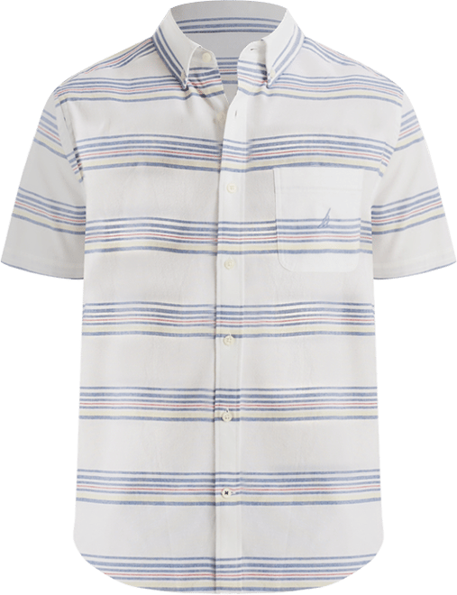 Men's Short Sleeve Button-Down Striped Oxford Shirt