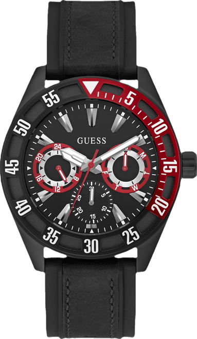 Men's Multifunction Black Silicone Watch, 44mm