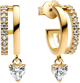 14K Gold Plated Dangling Heart Hoop Earrings