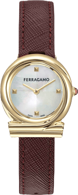 Women's Swiss Gancini Twisted Burgundy Leather Strap Watch 28mm