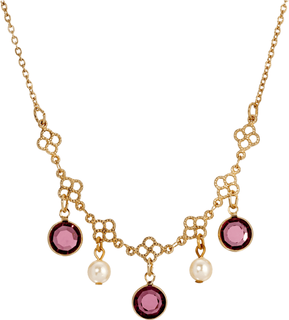 Gold Tone Crystal Faux Cultivated Pearl Bib Necklace