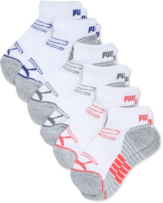 PUMA Big Kids' Half-Terry Quarter-Length Crew Socks (6 Pairs)