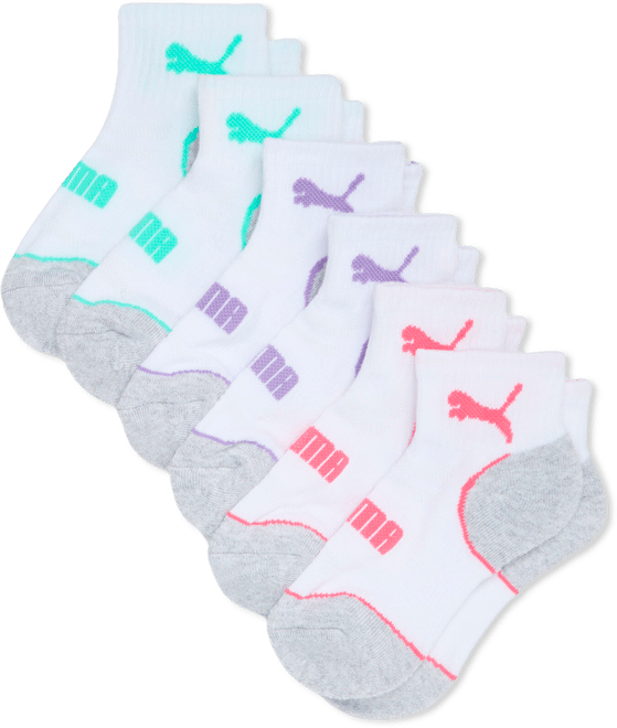 PUMA Big Kids' Half-Terry Quarter-Length Crew Socks (6 Pairs)