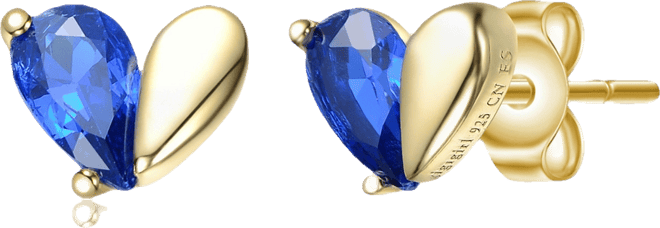 Sterling Silver 14K Gold Plated with Colored Cubic Zirconia Heart Stud Earrings