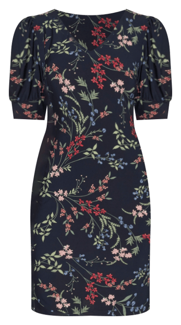 Women's Floral-Print Puffed-Sleeve Dress