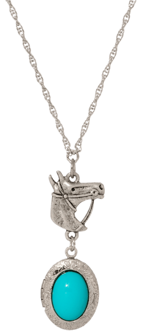 Faux Turquoise Oval Horse Locket Necklace