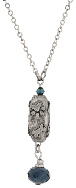 Blue Glass Paw and Bone Pendant Necklace