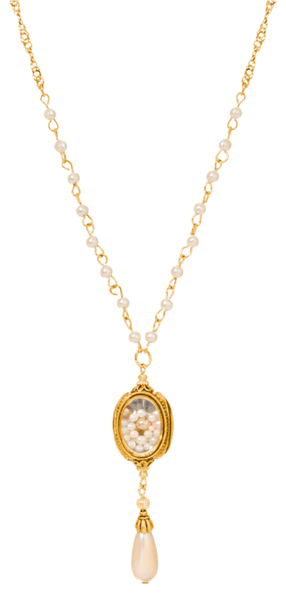 Encased Faux Cultivated Pearls and Teardrop Y Necklace