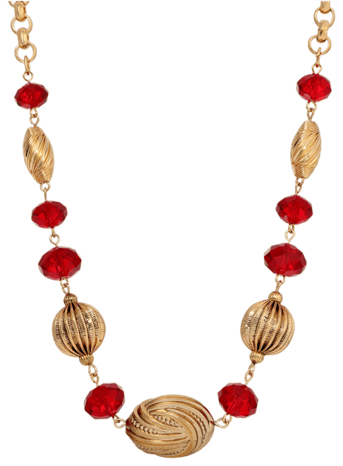 Gold-Tone Red Glass Bead Necklace