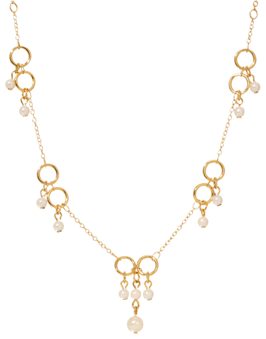 Faux Cultivated Pearl Gold-Tone Circle Station Necklace