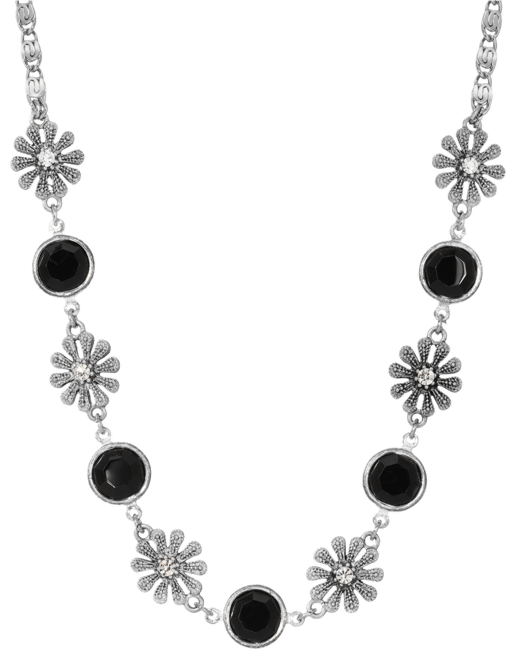 Black Crystal Flower Collar Necklace