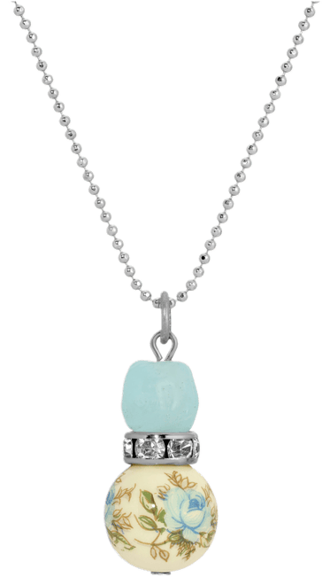 Silver-Tone Blue Rose Bead Drop Necklace