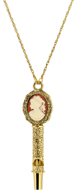 Gold Tone Carnelian Ivory Cameo Whistle Necklace