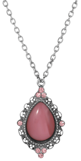 Pink Glass Teardrop Crystal Accent Necklace