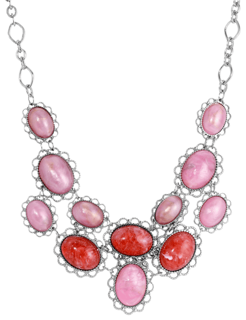 Oval Pink Acrylic Stone Bib Necklace