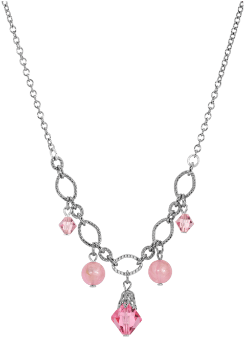 Silver Tone Pink Crystal Acrylic Bead Necklace