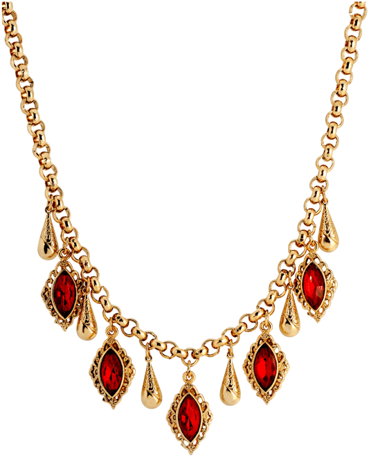 14K Gold Dipped Red Glass Navette Drop Necklace