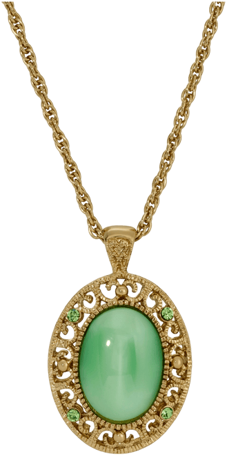 Gold Tone Green Moonstone Crystal Oval Pendant Necklace