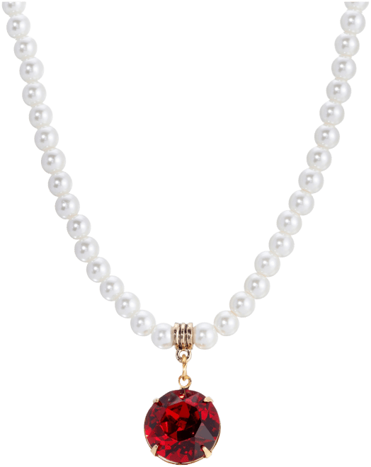 Red Crystal Drop Faux Cultivated Pearl Chain Necklace