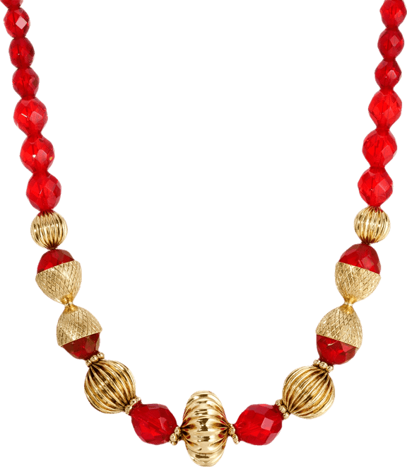 14K Gold Dipped Red Glass Gold Bead Necklace