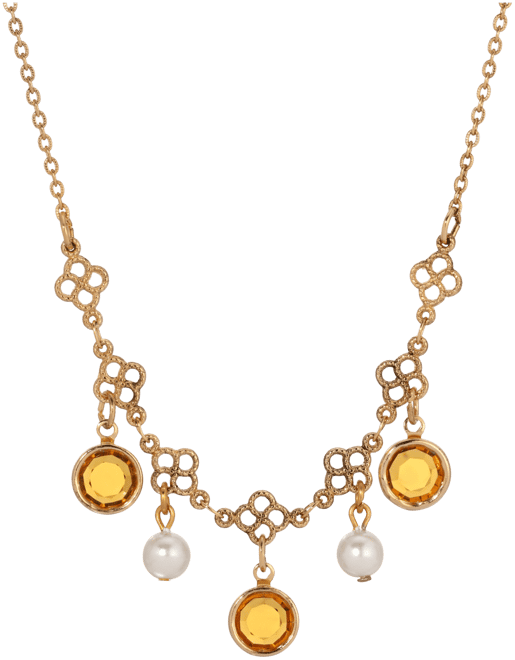 Gold Tone Crystal Faux Cultivated Pearl Bib Necklace