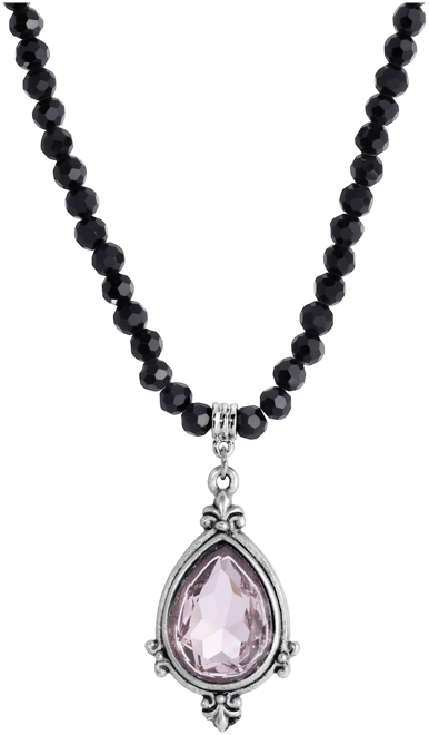 Black Bead Light Purple Crystal Pendant Necklace