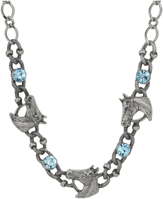 Silver-Tone Horse Blue Crystal Necklace