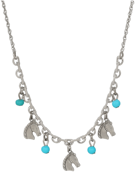Silver-Tone Horse Turquoise Acrylic Bead Necklace