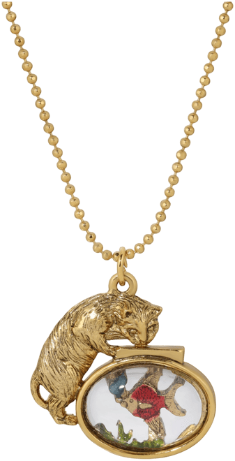 Gold-Tone Cat Clear Acrylic Fishbowl Necklace