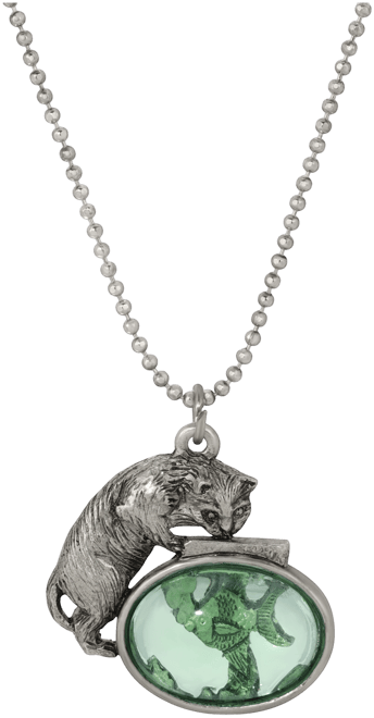 Cat and Fishbowl Pendant Necklace