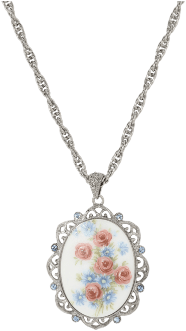 Oval Floral Pendant Necklace