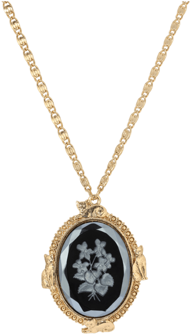 Etched Glass Oval Pendant Necklace