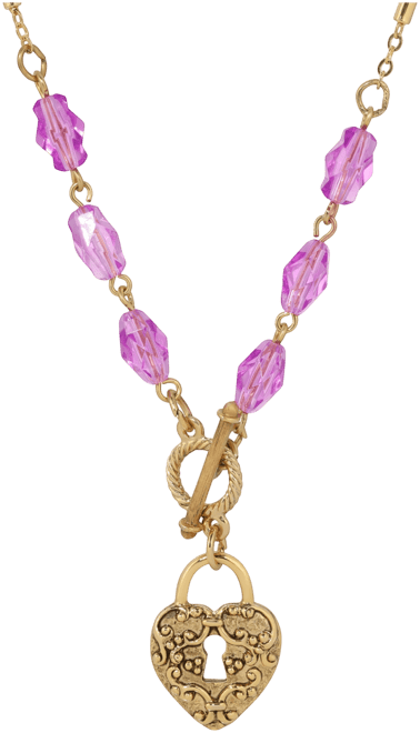 Purple Bead Filigree Heart Pendant Necklace