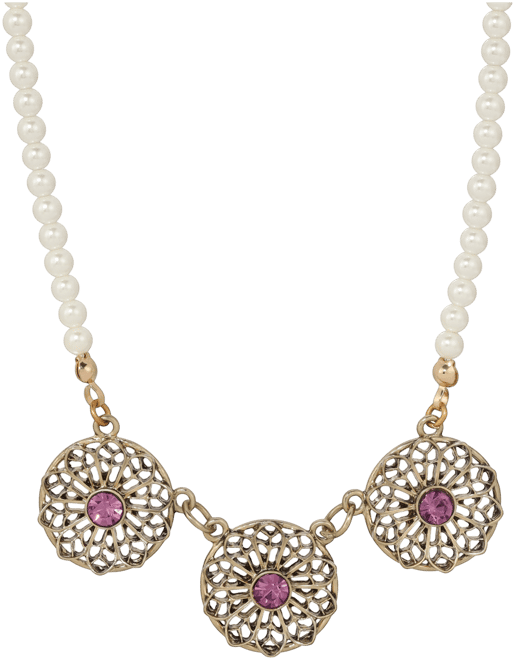 Faux Cultivated Pearl Purple Crystal Filigree Flower Necklace