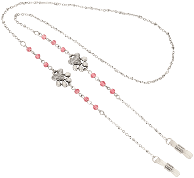 Silver-Tone Dog Paws Round Pink Acrylic Bead Necklace